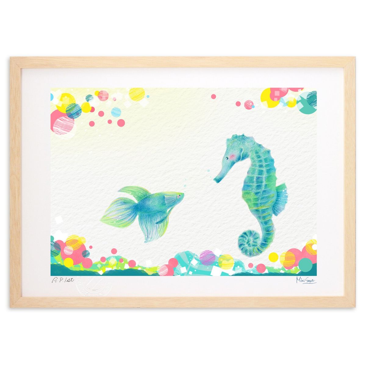 版画 はじめまして (Minisaya)インテリア 壁掛け 額入り 風景画 ポスター アート リビング 玄関に飾る 風水 プレゼント モダン アートフレーム