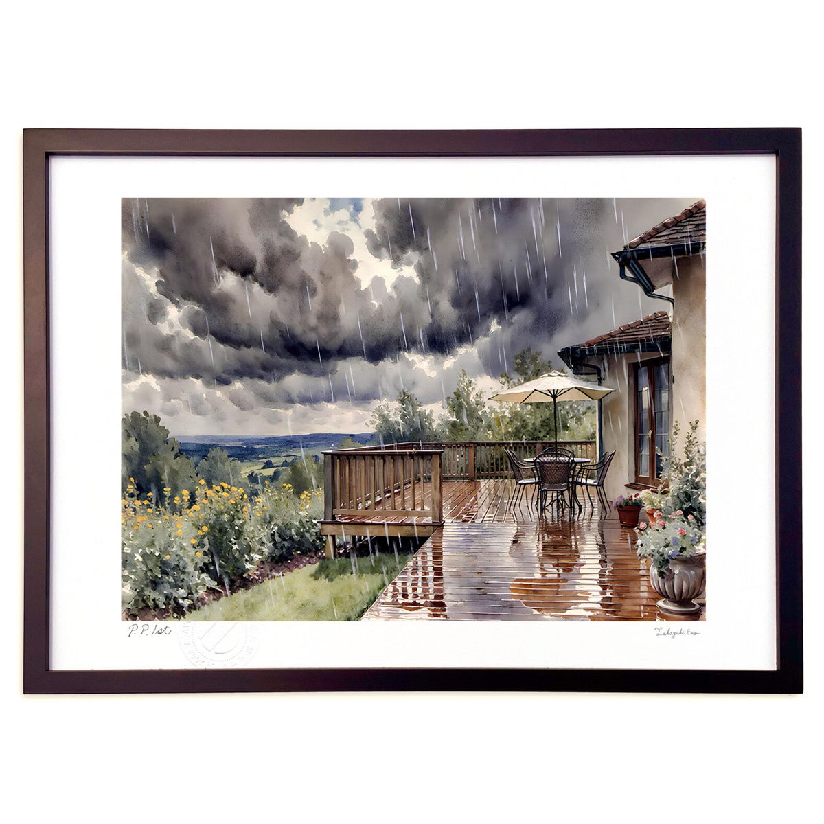 版画 夏の嵐 (feather)インテリア 壁掛け 額入り 風景画 ポスター アート リビング 玄関に飾る 風水 プレゼント モダン アートフレーム