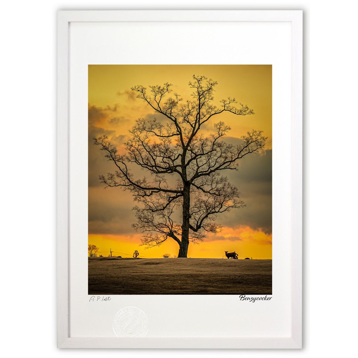 版画 版画 朝焼け色に映える(縦) (ベンジー)インテリア 壁掛け 額入り 風景画 ポスター アート リビング 玄関に飾る 風水 プレゼント モダン アートフレ...