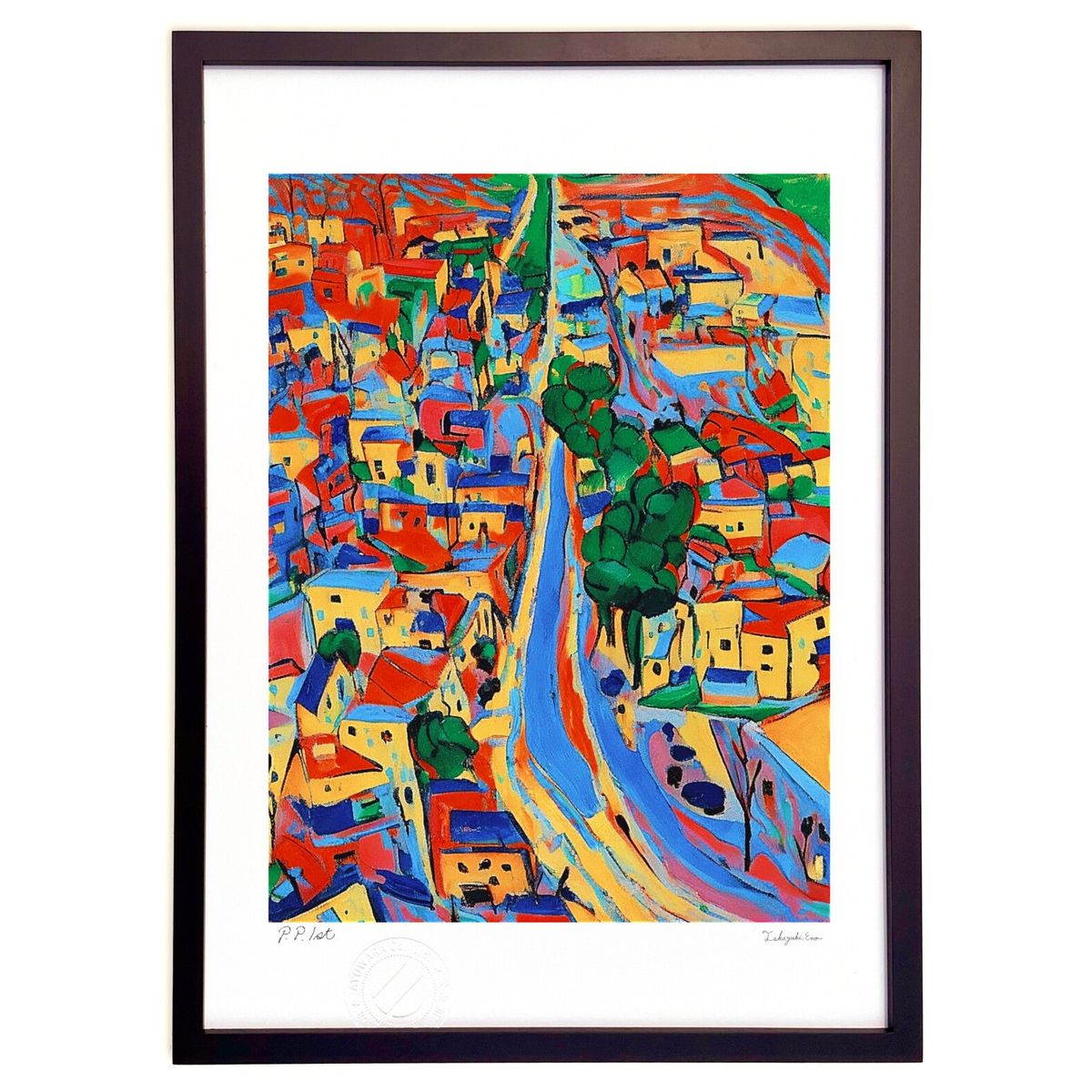 版画 赤屋根の街 (Setubimi)インテリア 壁掛け 額入り 風景画 ポスター アート リビング 玄関に飾る 風水 プレゼント モダン アートフレーム