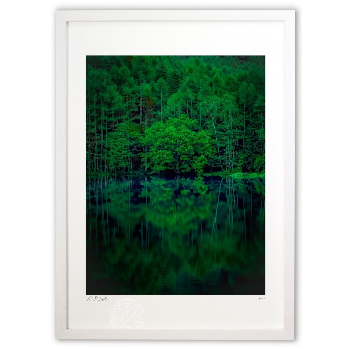 版画 御射鹿池 (R.K.Photo9)インテリア 壁掛け 額入り 風景画 ポスター アート リビング 玄関に飾る 風水 プレゼント モダン アートフレーム