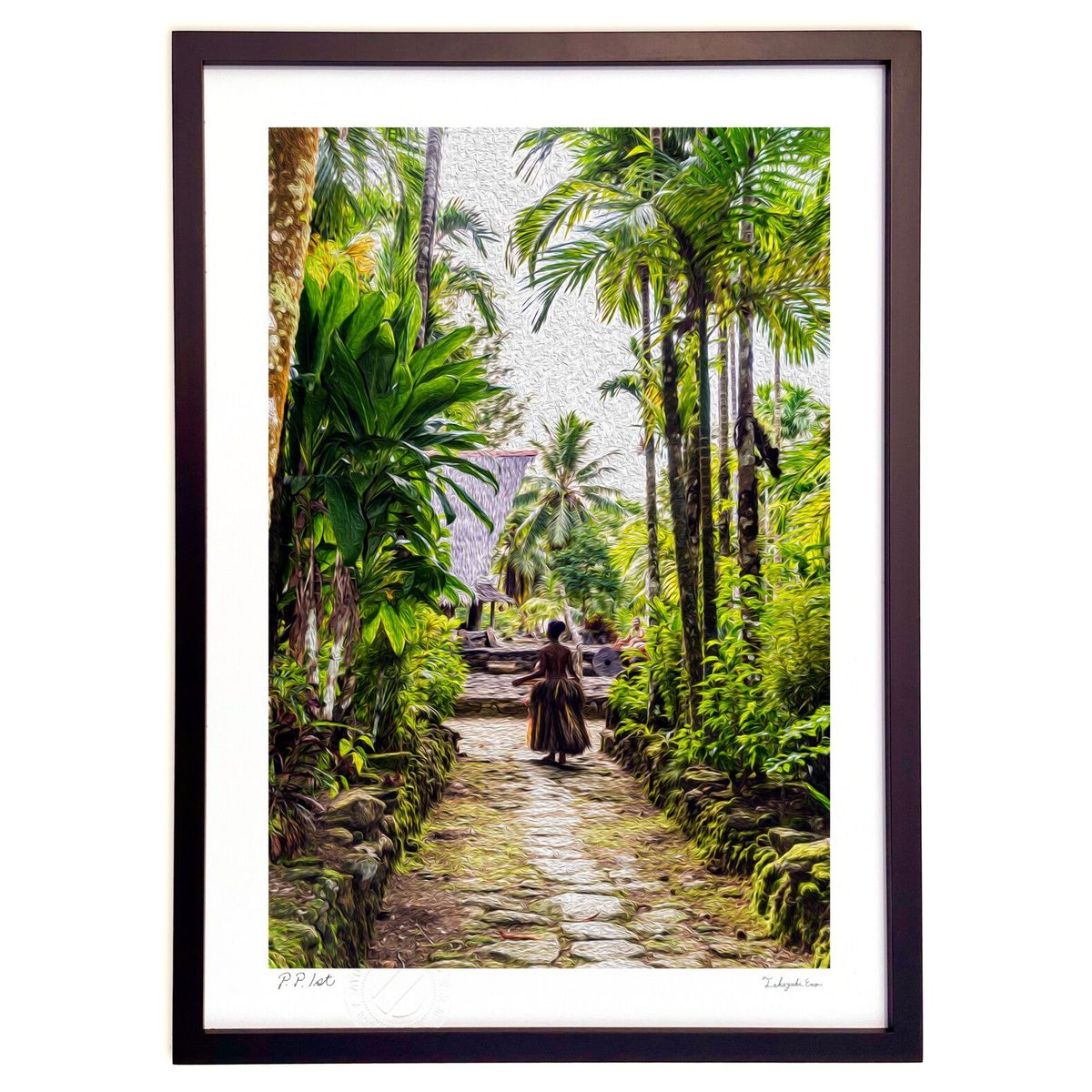 版画 ヤップ島の村の風景 ミクロネシア連邦 (Little Dinosaur)