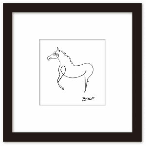 【抽選ポイント100%バック】名画 ラインアート パブロ・ピカソ 署名入り Le cheval 馬 ブラックフレーム ゆうパケット Sサイズ 額入り シンプル インテリア アート 入門 絵画 おしゃれ 壁掛け 絵