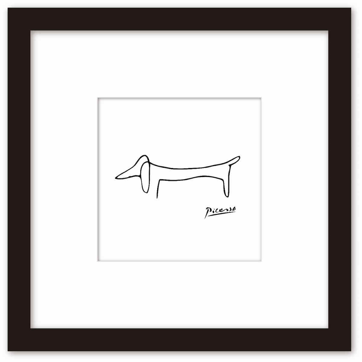 【スーパーSALE10%OFF】名画 ラインアート パブロ・ピカソ 署名入り Le chien 犬 ブラックフレーム Mサイズ 額入り シンプル インテリア ア...