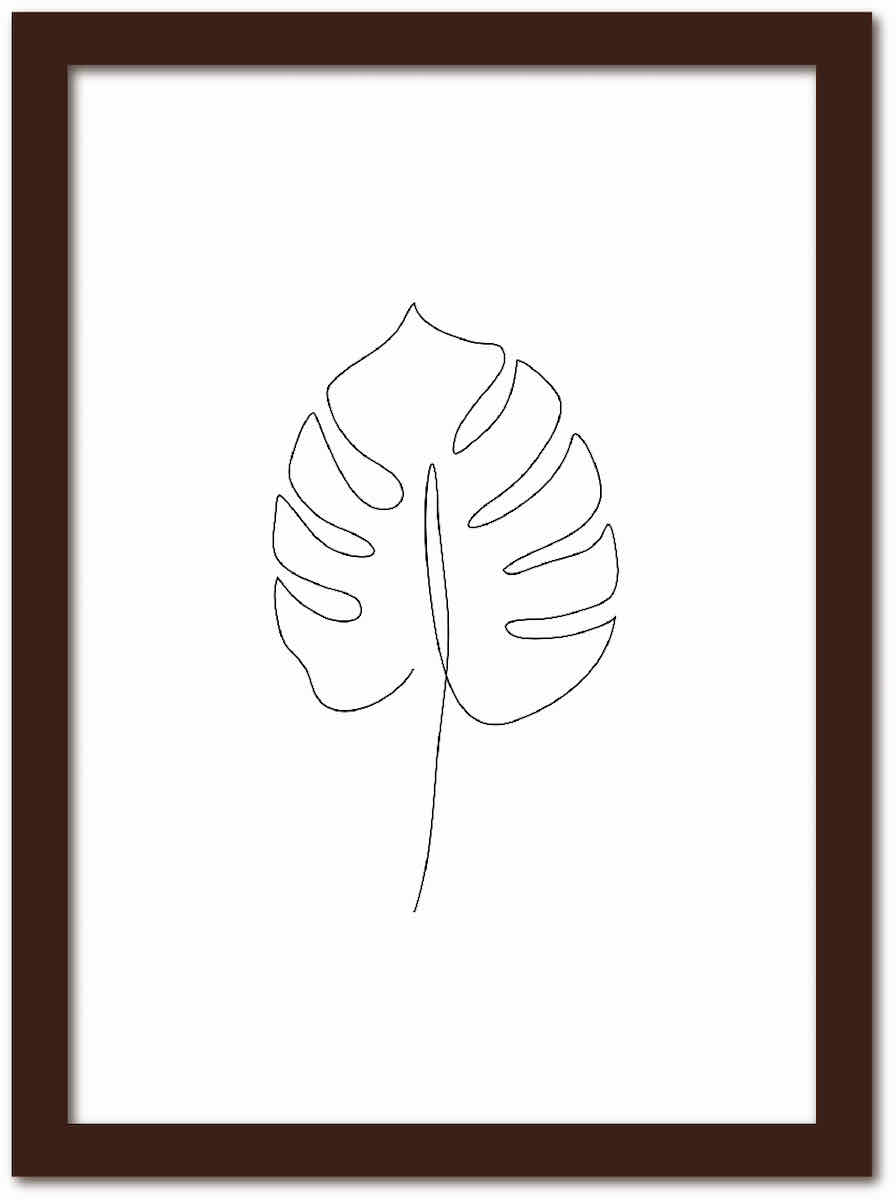 【スーパーSALE10%OFF】アートフレーム ラインアート Monstera1 モンステラ1 ブラウンフレーム ゆうパケット Sサイズ 額入り シンプル イン...