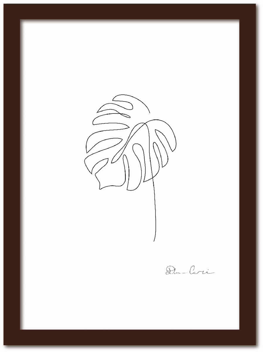 【スーパーSALE10%OFF】アートフレーム ラインアート Monstera2 モンステラ2 ブラウンフレーム ゆうパケット Sサイズ 額入り シンプル イン...