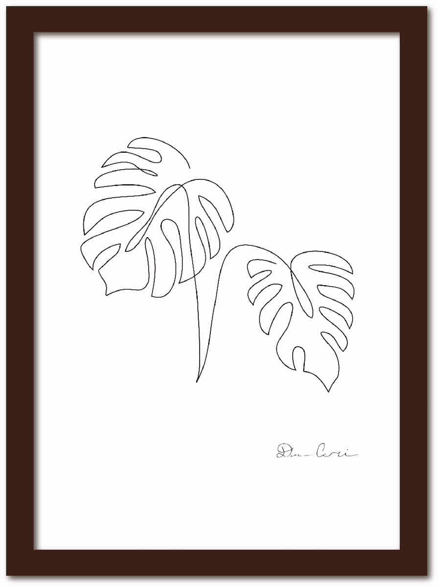 【スーパーSALE10%OFF】アートフレーム ラインアート Monstera3 モンステラ3 ブラウンフレーム ゆうパケット Sサイズ 額入り シンプル イン...