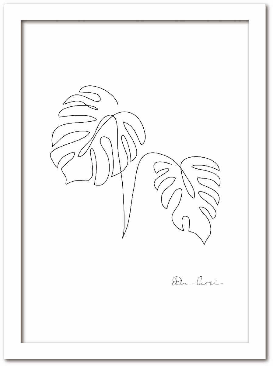 アートフレーム ラインアート Monstera3 モンステラ3 ホワイトフレーム Mサイズ 額入り シンプル インテリア アート 入門 絵画 おしゃれ 壁掛け 絵