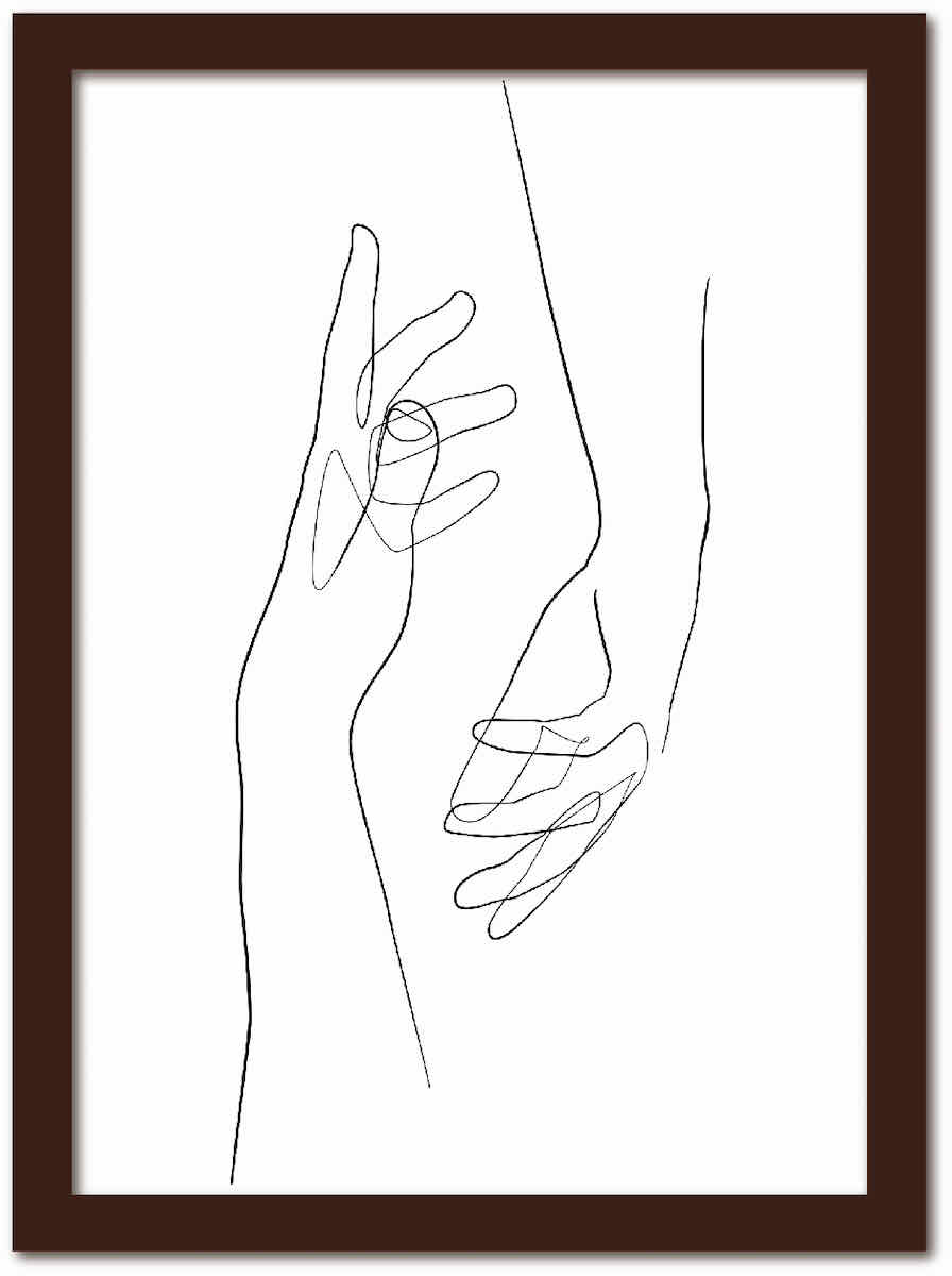 アートフレーム ラインアート Hand ハンド 手 ブラウンフレーム Mサイズ 額入り シンプル インテリア アート 入門 絵画 おしゃれ 壁掛け 絵