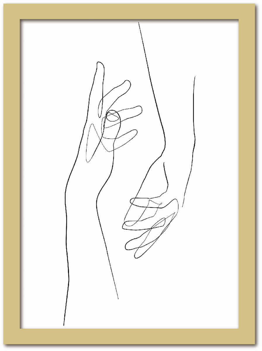 アートフレーム ラインアート Hand ハンド 手 ナチュラルフレーム Mサイズ 額入り シンプル インテリア アート 入門 絵画 おしゃれ 壁掛け 絵