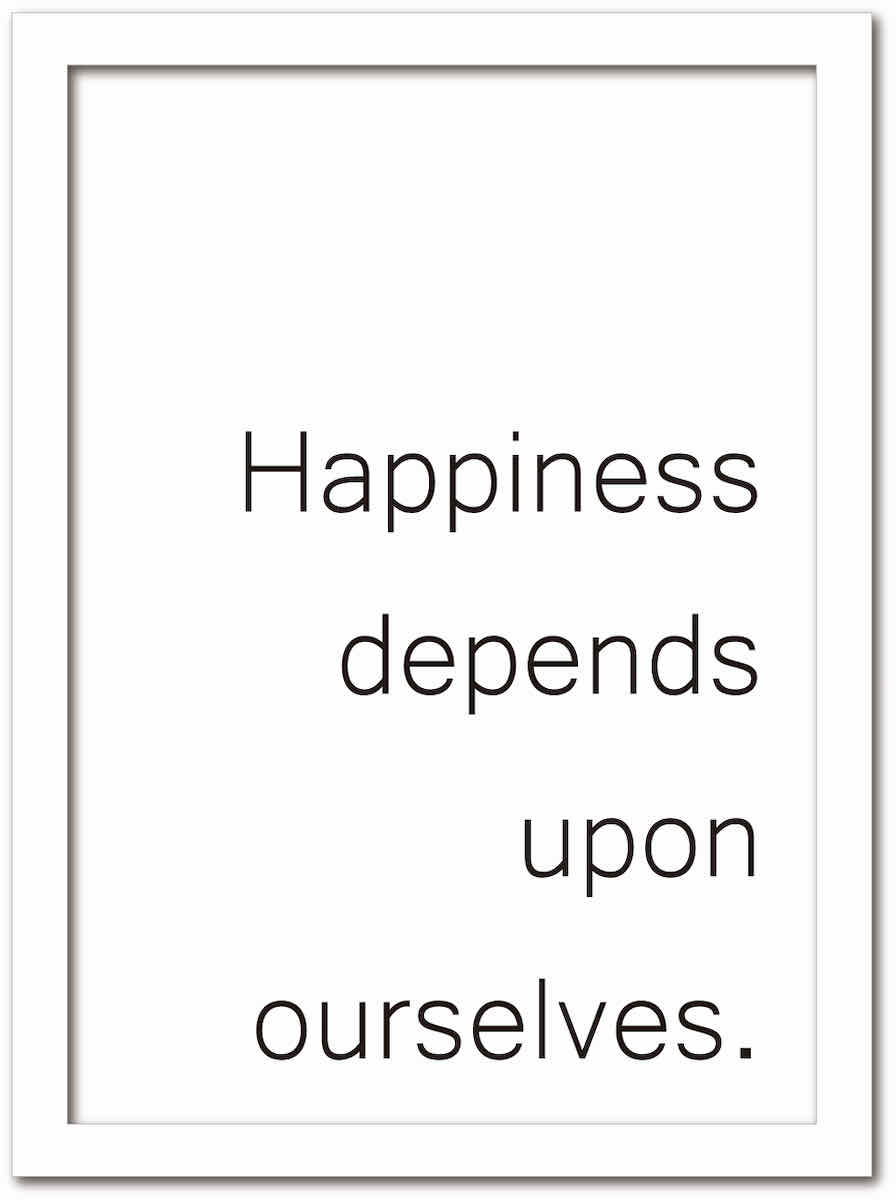 楽天絵画・壁飾り　風景専門店あゆわらアートフレーム タイポグラフィー3 幸せかどうかは、自分次第である アリストテレス ホワイトフレーム ゆうパケット Sサイズ 額入り シンプル インテリア アート 入門 絵画 おしゃれ 壁掛け 絵