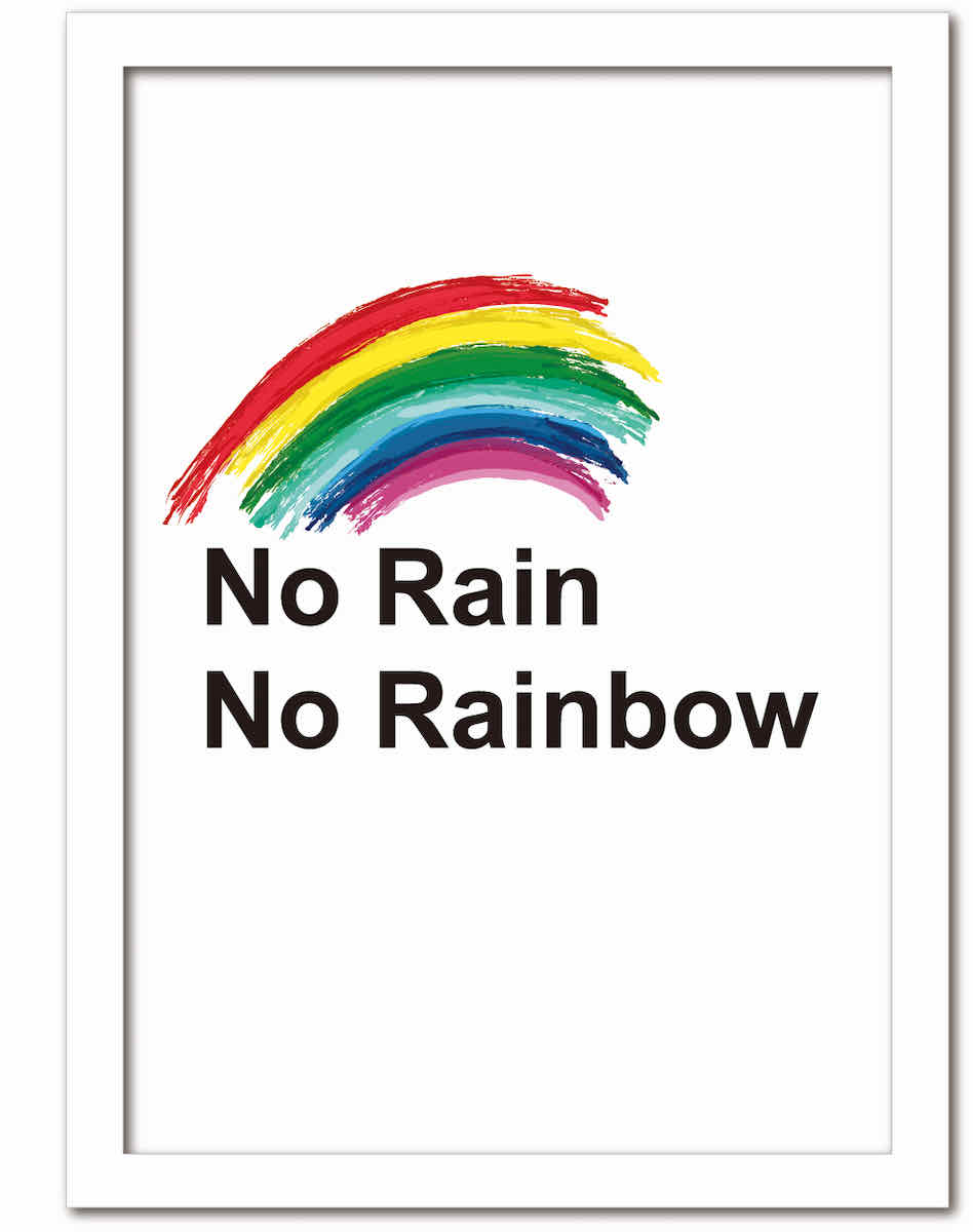 【スーパーSALE10%OFF】アートフレーム タイポグラフィー5 雨が降るから虹が出る ホワイトフレーム ゆうパケット Sサイズ 額入り シンプル インテリア...