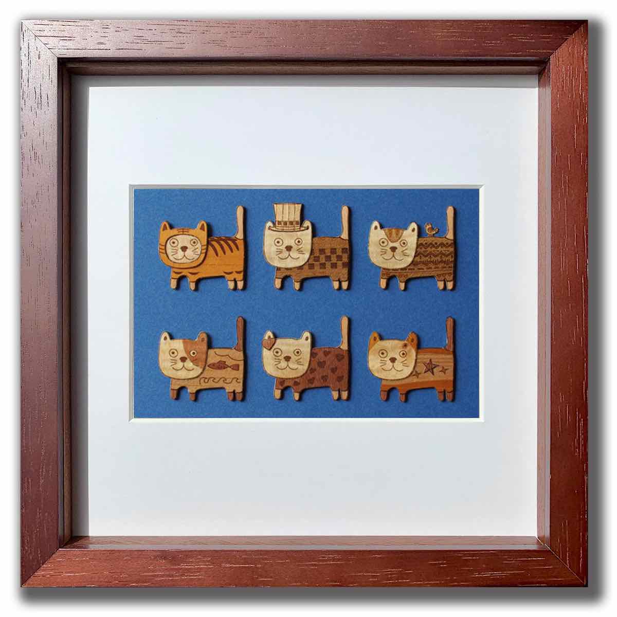 【スーパーSALE10%OFF】本格木工細工 木はり絵手作りキット キャットカーニバル 額付き ブラウンフレーム 立てかけ ビギナーレベル /インテリア 額入り...