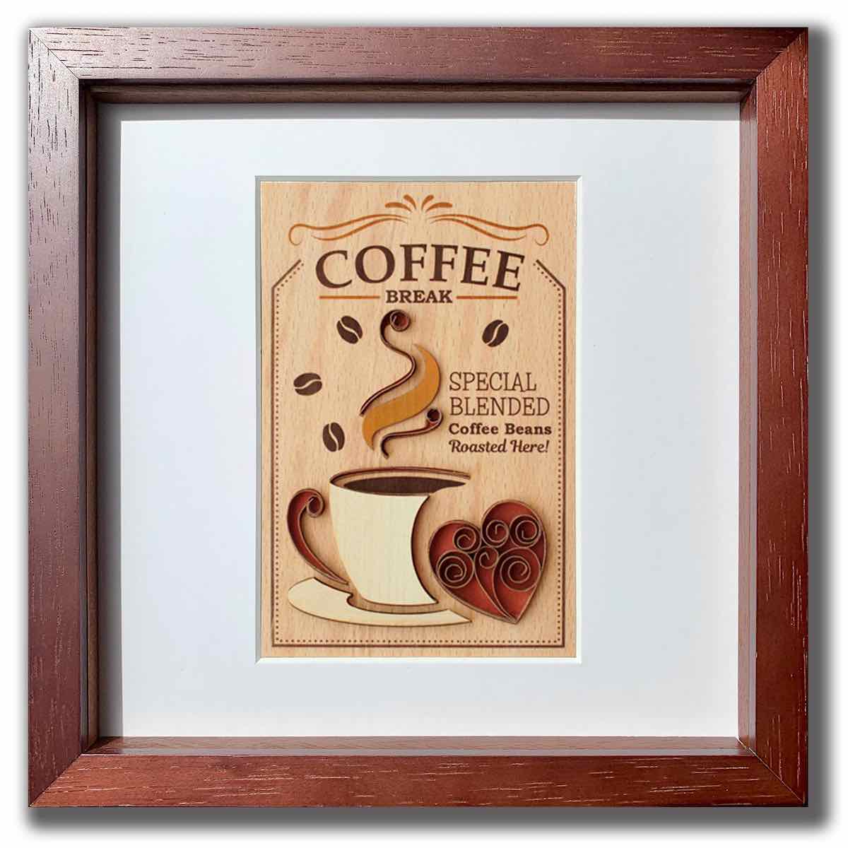 【スーパーSALE10%OFF】本格木工細工 木はり絵手作りキット コーヒーブレイク パーツカット済み 額付き ブラウンフレーム 立てかけ ビギナーレベル /イ...