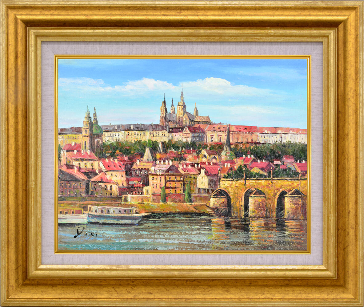 【スーパーSALE10%OFF】手描き油絵 オイルペイントアート山下 大希 セーヌ川街並み F6/額入り 絵画 アート リビング 玄関 トイレ インテリア かわ...