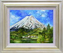 手描き油絵 オイルペイントアート岩井 景文 忍野富士 F10/額入り 絵画 アート リビング 玄関 トイレ インテリア かわいい 壁飾り 癒やし プレゼント ギフト アートパネル ポスター アートフレーム 3Lサイズ おしゃれ 壁掛け 絵