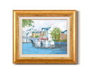 油絵 絵画 運河の風景/インテリア 額入り 額装込 風景画 油絵 ポスター アート アートパネル リビング 玄関 プレゼント モダン アートフレーム 飾る LL...