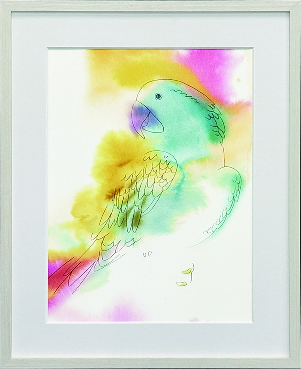 絵画 クリスティーン・ヘグレ Paradise Parrot とまり木 インテリア カラフル 鳥 リビング 玄関 廊下 壁飾り 額付き アート ギフト プレゼント 部屋に飾る アートフレーム オフィス モデルルーム 会議室 応接室 LLサイズ おしゃれ 壁掛け 絵