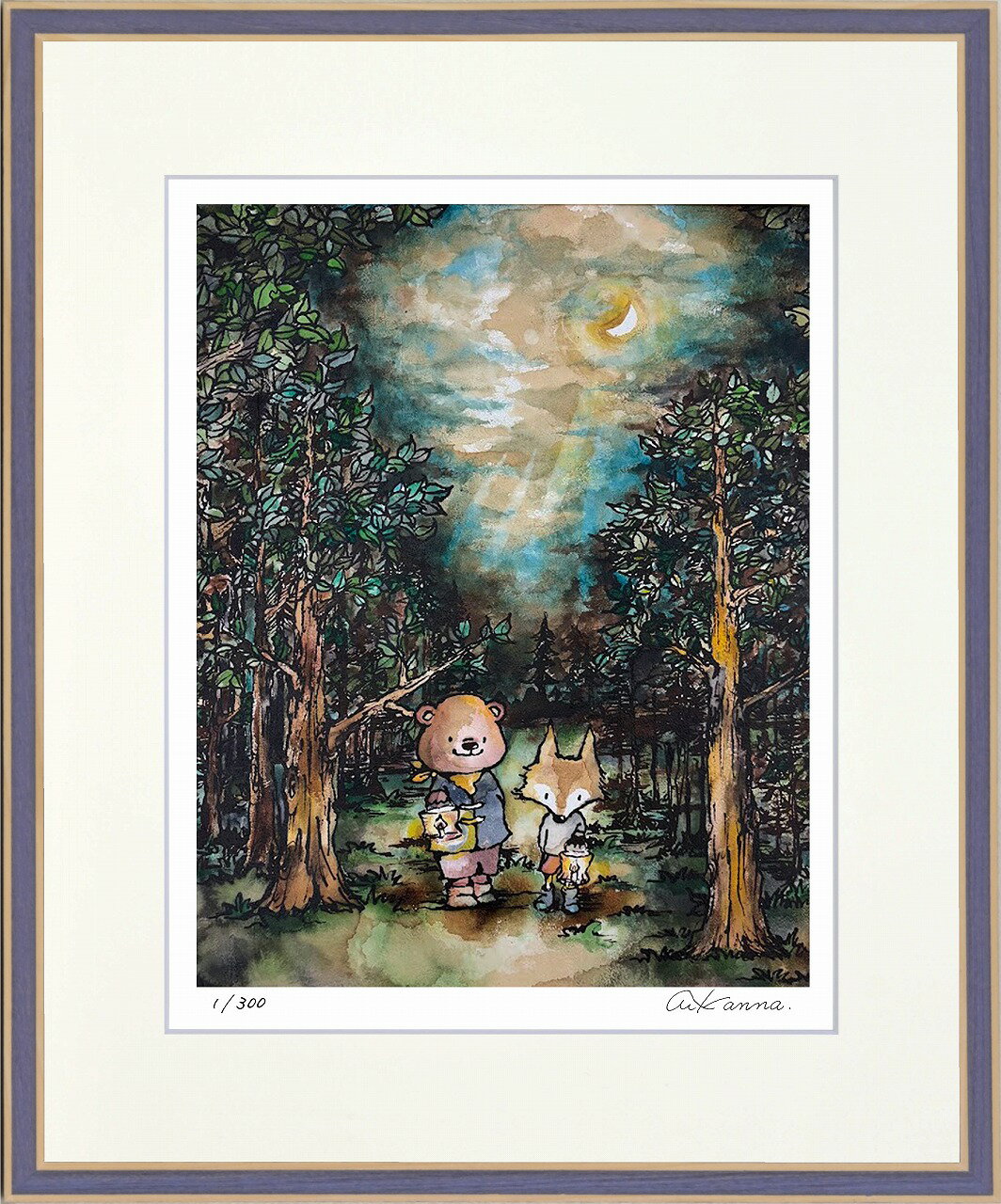 絵画 KANNA 夜空の下で インテリア 壁 に飾る絵 リビング 玄関 ギフト 子ども部屋 かわいい 元気になる絵 プレゼント アート フレーム付 壁飾り 額縁付き 御祝 贈り物 おしゃれ 壁掛け 絵 Lサイズ
