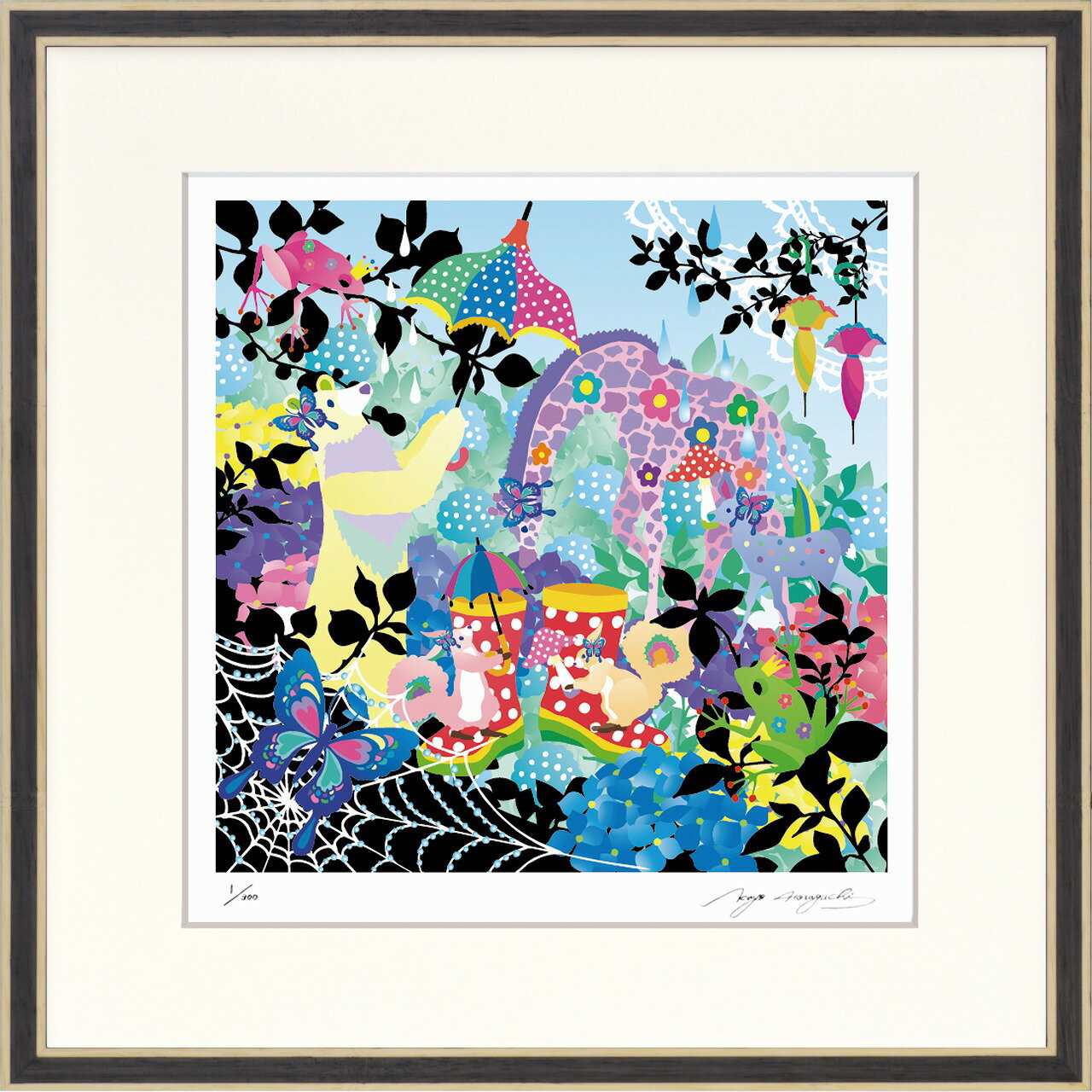 絵画 ホラグチ カヨ ある雨の日 インテリア 壁 に飾る絵 リビング 玄関 ギフト 子ども部屋 かわいい 元気になる絵 プレゼント アート フレーム付 壁飾り 額縁付き 御祝 贈り物 おしゃれ 壁掛け 絵 Mサイズ