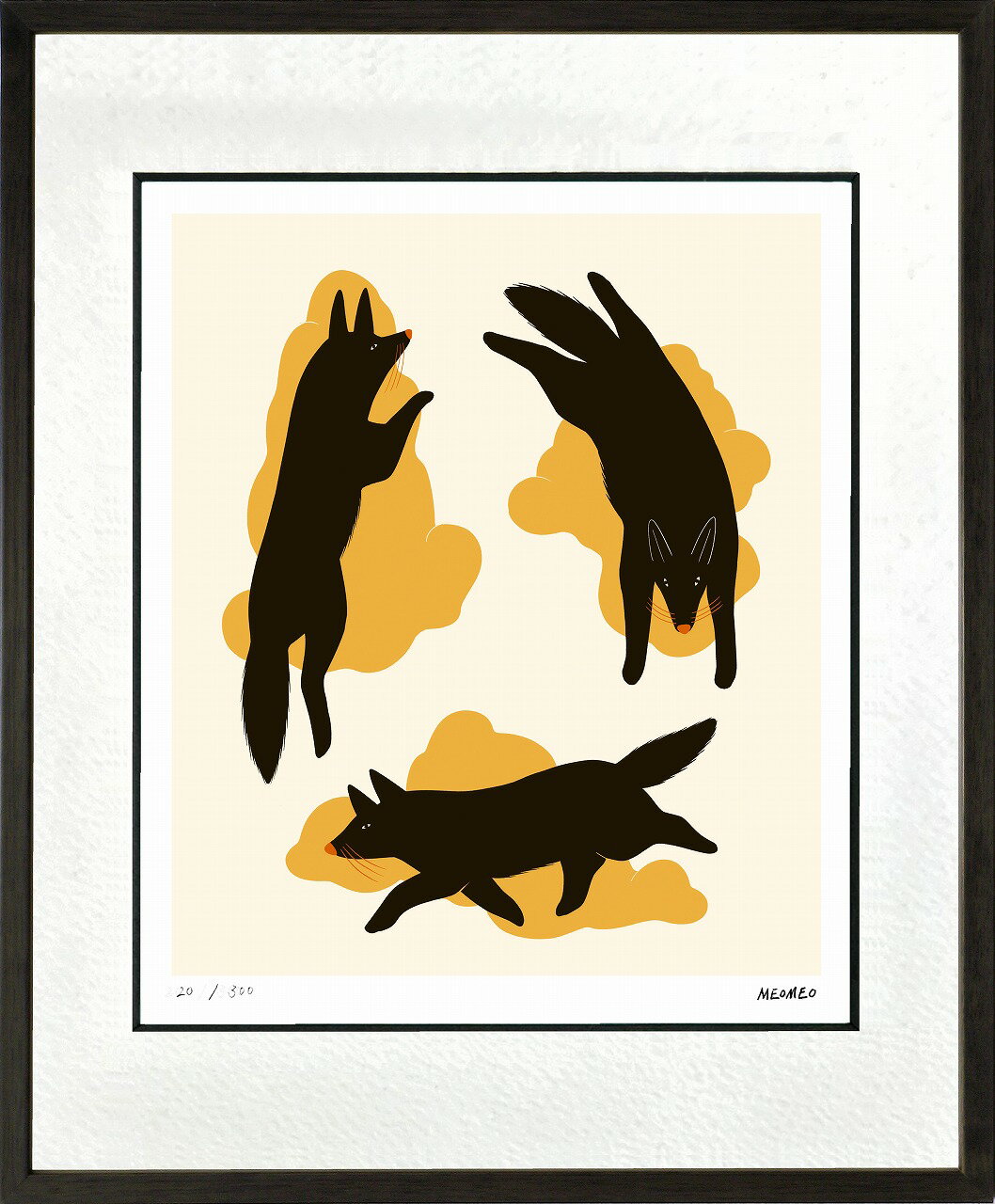 絵画 MEOMEO 回る狐 インテリア 壁 に飾る絵 リビング 玄関 ギフト 子ども部屋 かわいい 元気になる絵 プレゼント アート フレーム付 壁飾り 額縁付き 御祝 贈り物 おしゃれ 壁掛け 絵 Lサイズ