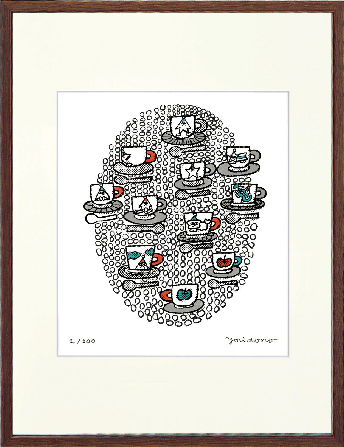 版画 絵画 yoridono コーヒーカップくるくる yoridono ヨリドノ イラスト 猫 ネコ ねこ かわいい 街並み レトロ インテリア おしゃれ ギフト 大阪 からほり 額縁付き 額装 フレーム付き 壁飾り ウォールアート