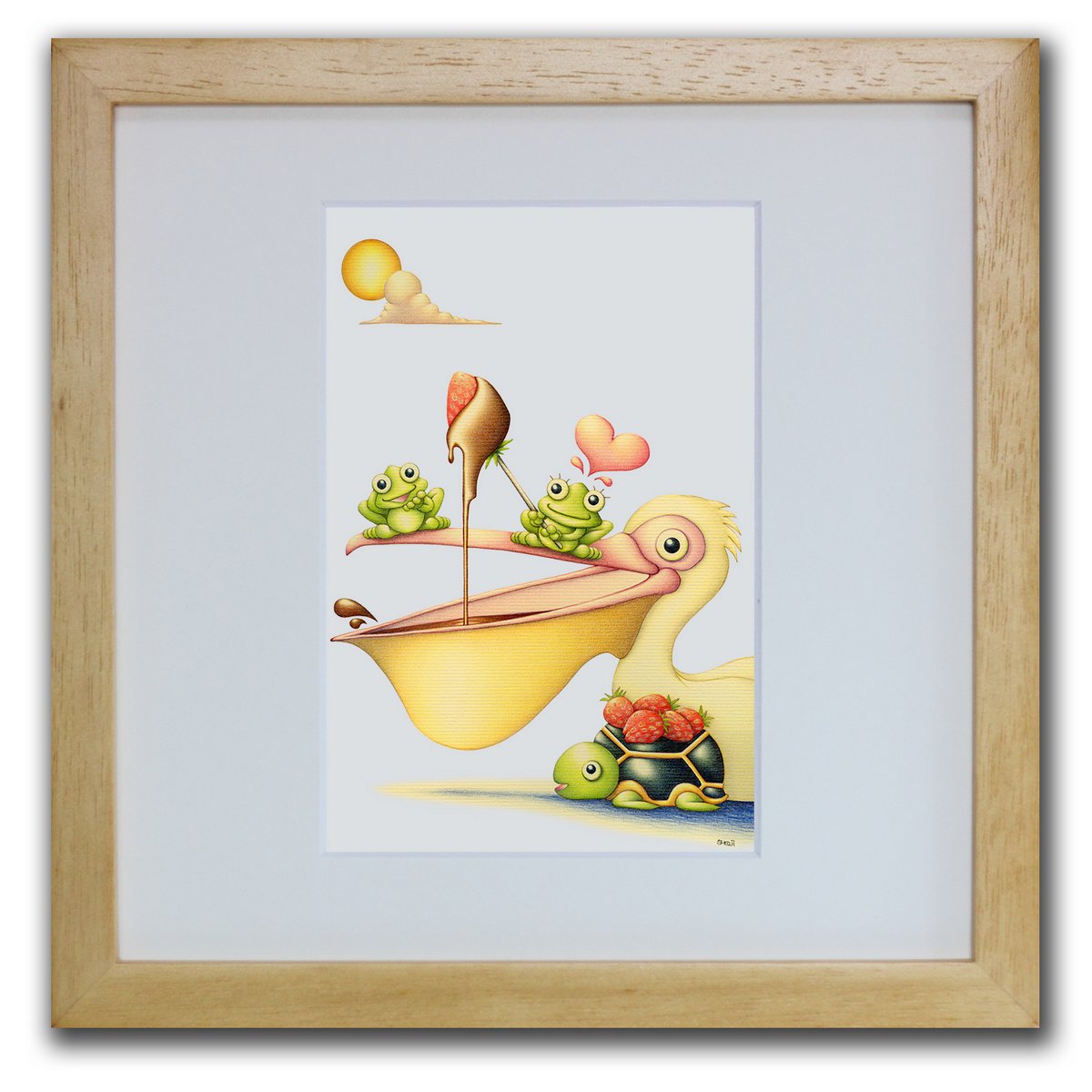 色鉛筆画・版画 ゆうパケット ペリカン・フォンデュ SHOji/インテリア 額入り 額装込 風景画 油絵 ポスター アート アートパネル リビング 玄関 プレゼ...