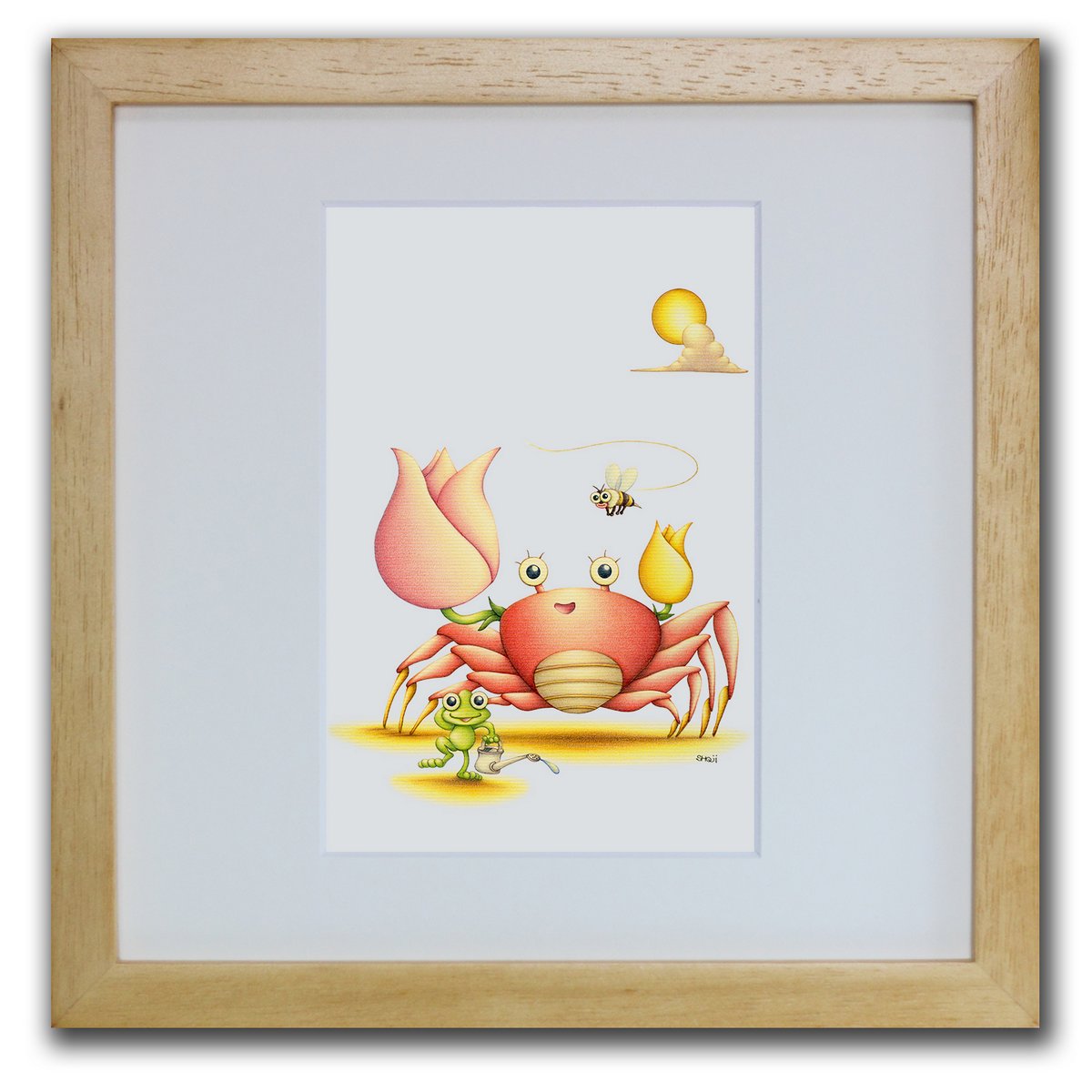 色鉛筆画・版画 ゆうパケット チューリップ・カニ SHOji/インテリア 額入り 額装込 風景画 油絵 ポスター アート アートパネル リビング 玄関 プレゼン...