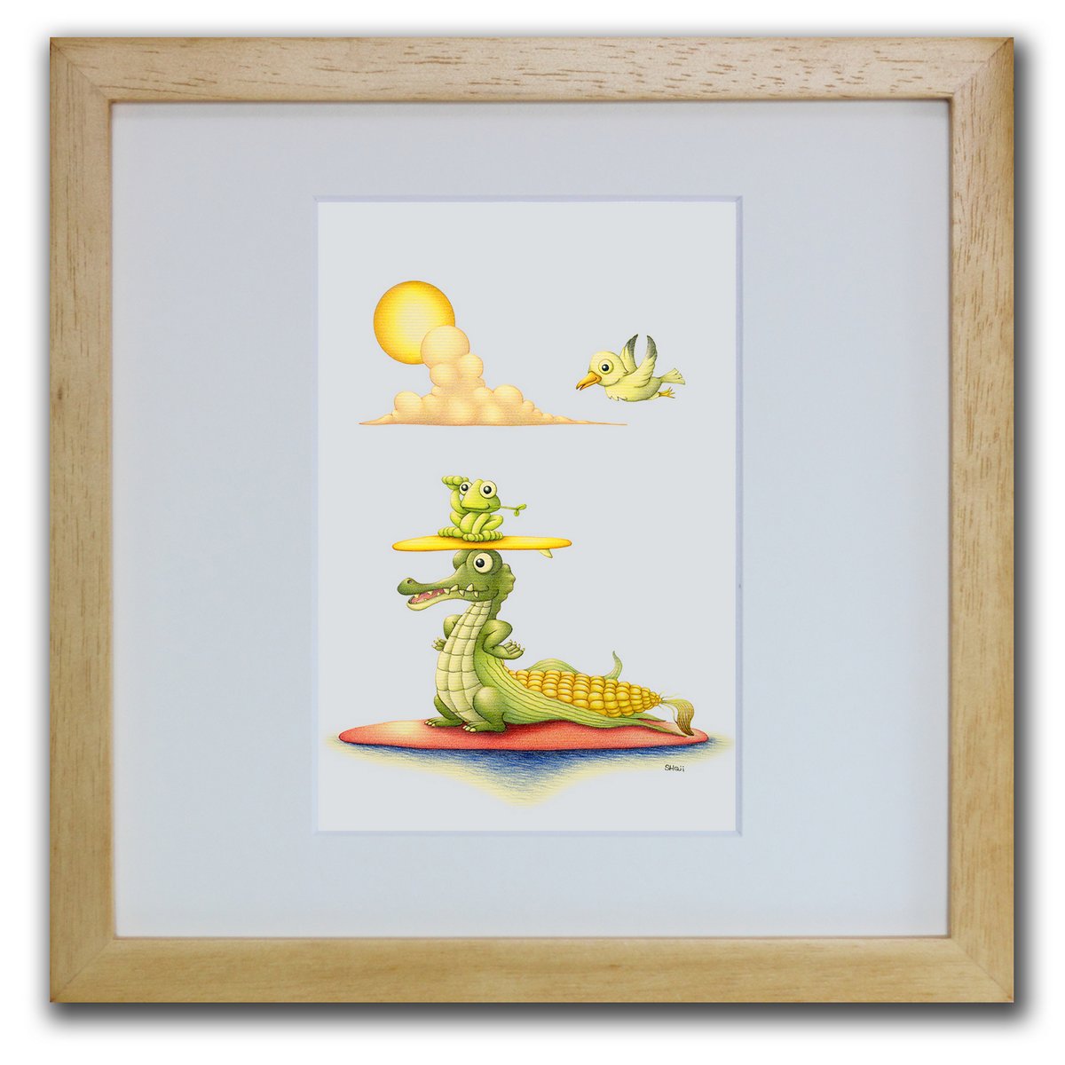 色鉛筆画・版画 ゆうパケット もろこし・ワニ SHOji/インテリア 額入り 額装込 風景画 油絵 ポスター アート アートパネル リビング 玄関 プレゼント ...