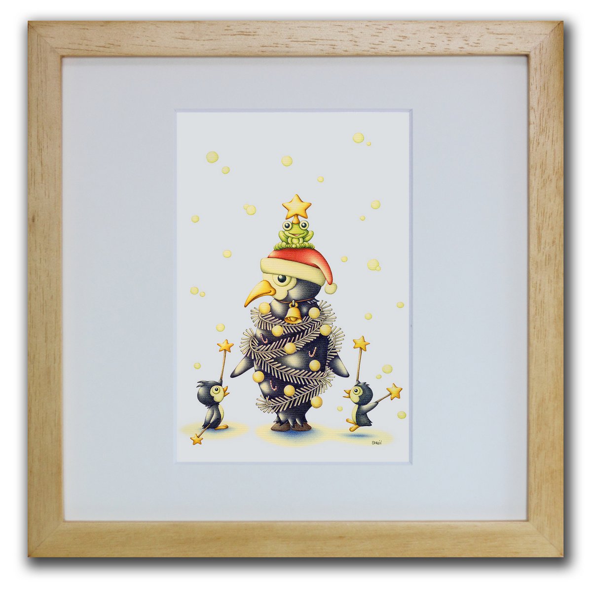 色鉛筆画・版画 ゆうパケット ツリー・ペンギン SHOji/インテリア 額入り 額装込 風景画 油絵 ポスター アート アートパネル リビング 玄関 プレゼント...