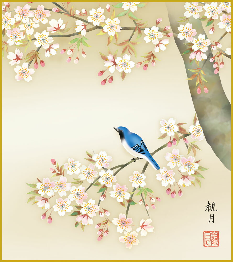【スーパーSALE10%OFF】色紙 色紙掛けなし 色紙絵 和風 桜花 森山観月 モダン 掛軸 床の間 和室 おしゃれ 壁掛け 絵