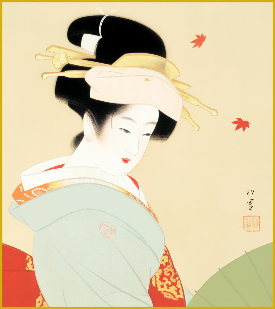 色紙 色紙掛けなし 色紙絵 和風 紅葉可里図 上村松園 モダン 掛軸 床の間 和室 おしゃれ 壁掛け 絵