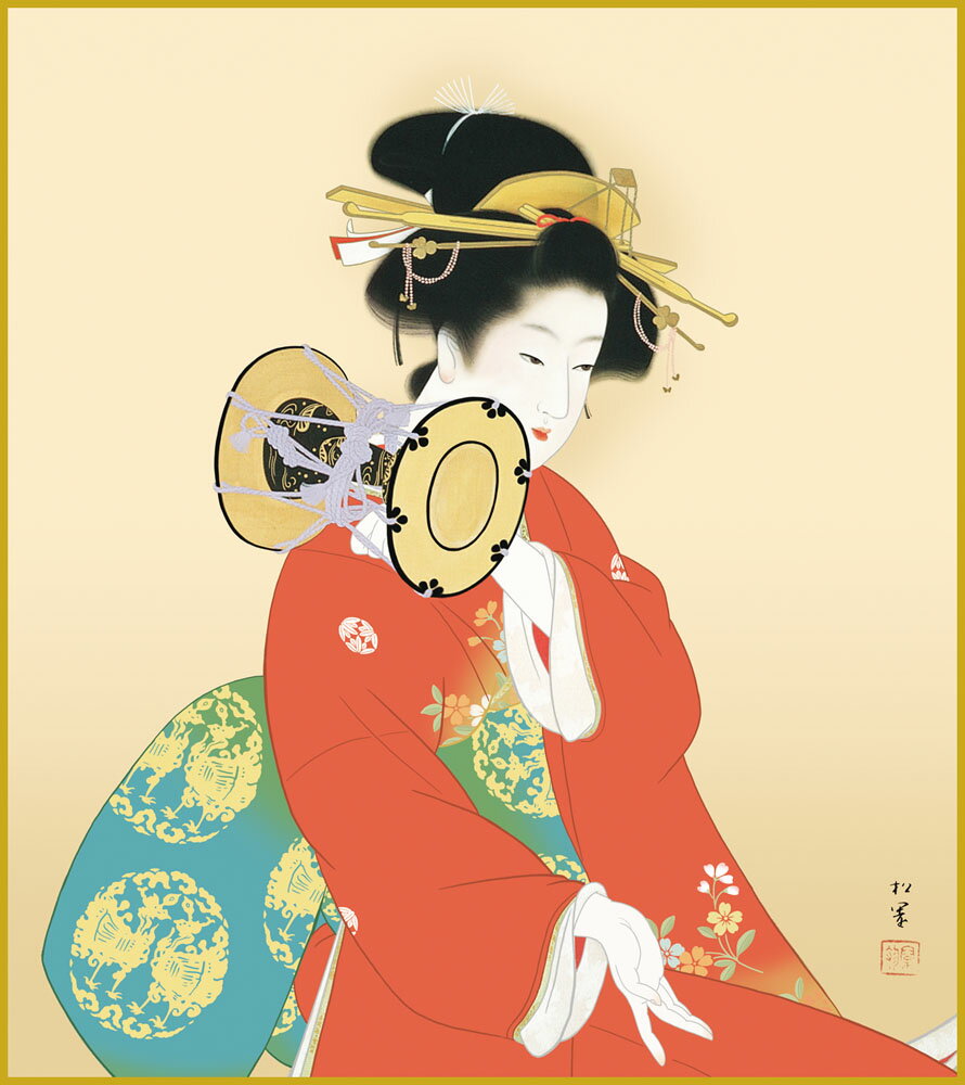 色紙 色紙掛けなし 色紙絵 和風 鼓の音 上村松園 モダン 掛軸 床の間 和室 おしゃれ 壁掛け 絵