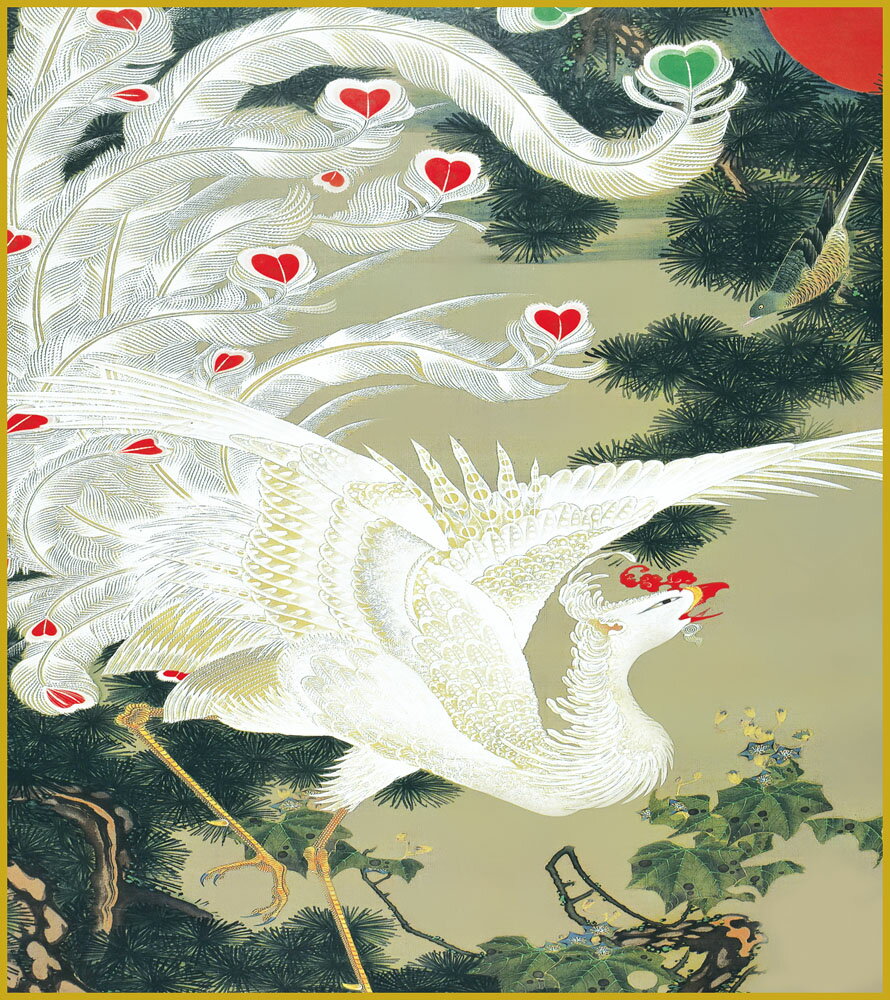 【スーパーSALE10%OFF】色紙 色紙掛けなし 色紙絵 和風 老松白鳳図 伊藤若冲 モダン 掛軸 床の間 和室 おしゃれ 壁掛け 絵