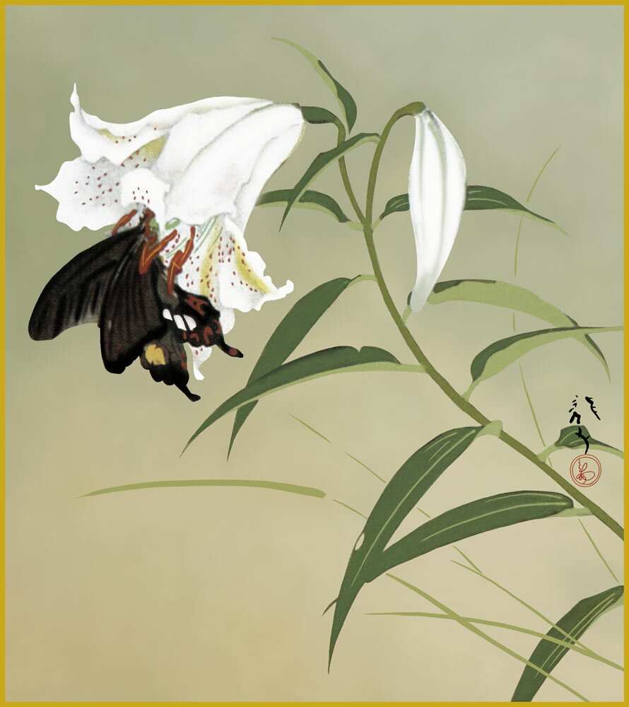 色紙 色紙掛けなし 色紙絵 和風 百合 川端龍子 モダン 掛軸 床の間 和室 おしゃれ 壁掛け 絵