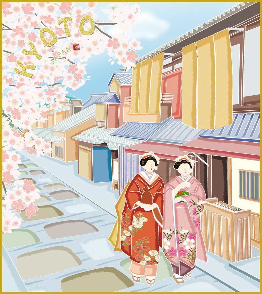 色紙 色紙掛けなし 色紙絵 和風 舞妓に桜1 モダン 掛軸 床の間 和室 おしゃれ 壁掛け 絵