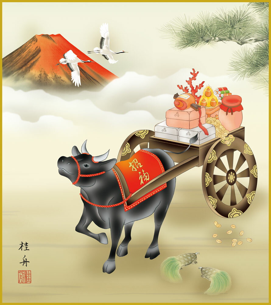 【スーパーSALE10%OFF】色紙 色紙掛けなし 色紙絵 和風 丑年1 モダン 掛軸 床の間 和室 おしゃれ 壁掛け 絵