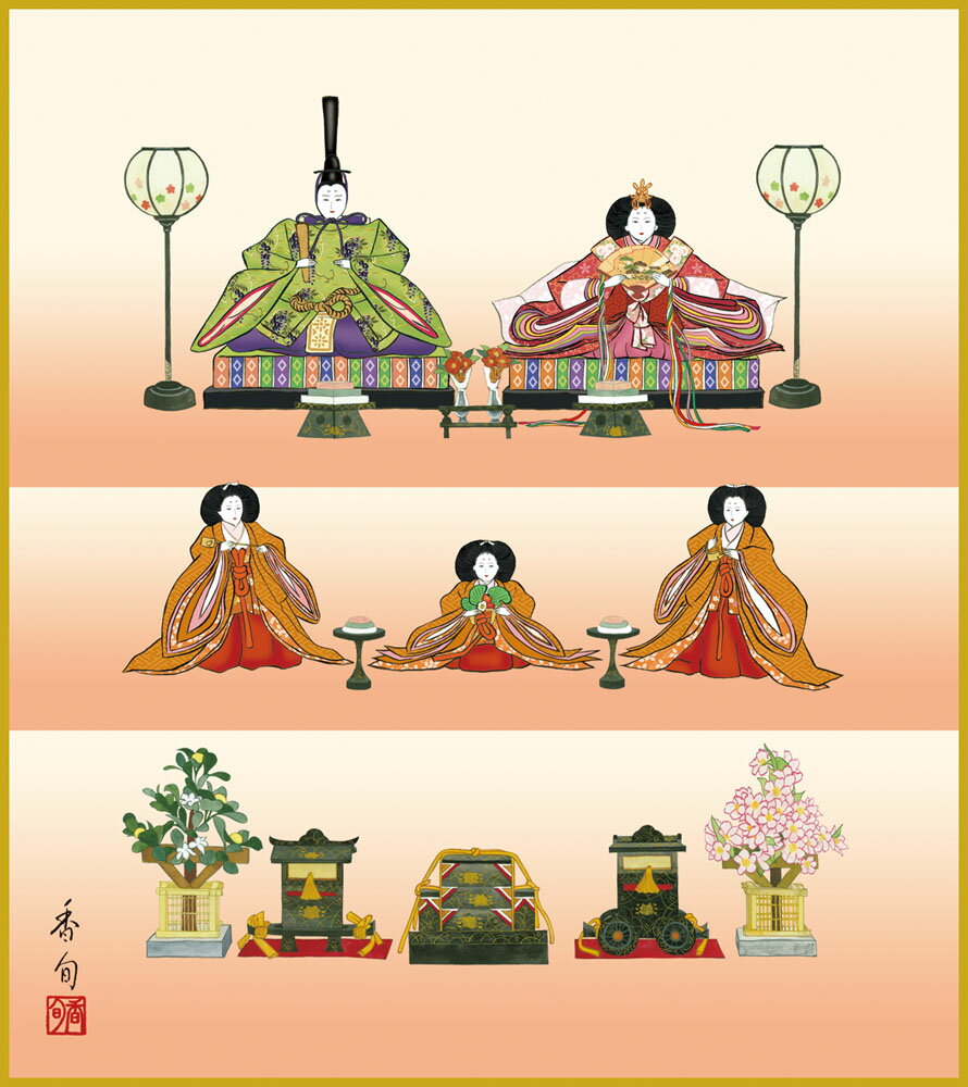 【スーパーSALE10%OFF】色紙 色紙掛けなし 色紙絵 和風 段飾り雛 モダン 掛軸 床の間 和室 おしゃれ 壁掛け 絵