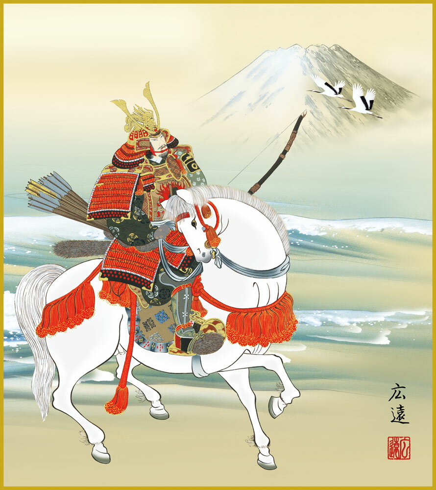 【スーパーSALE10%OFF】色紙 色紙掛けなし 色紙絵 和風 白馬武者 モダン 掛軸 床の間 和室 おしゃれ 壁掛け 絵