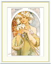 最大100%ポイントバック!限定抽選 10年保証 名画 油絵 花 アルフォンス・ミュシャ 手彩仕上 高精細巧芸画/インテリア 額入り 額装込 アート リビング ...