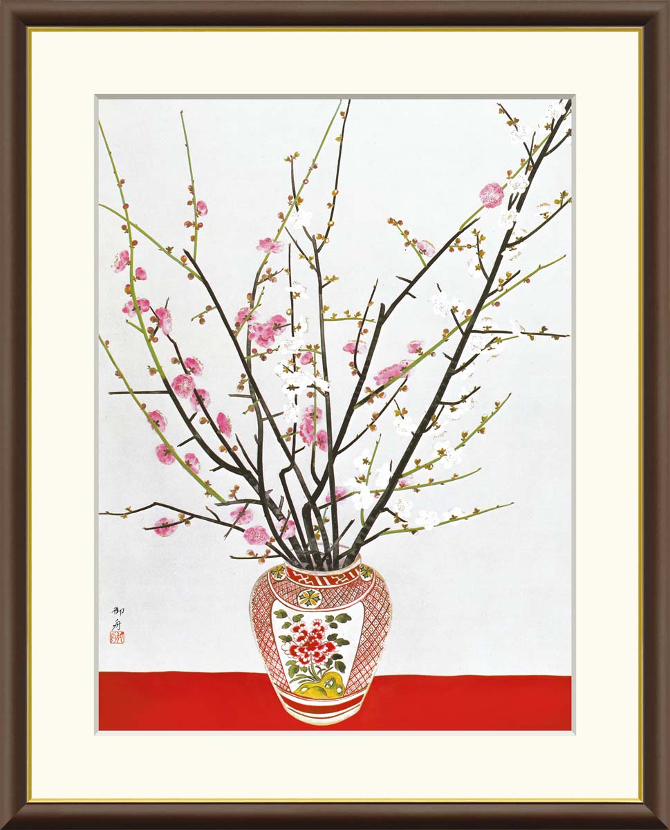 【抽選ポイント100%バック】10年保証 名画 油絵 瓶梅図 速水御舟 手彩仕上 高精細巧芸画/インテリア 額入り 額装込 アート リビング プレゼント アートフレーム 飾る グッズ ギフト おしゃれ 壁掛け 絵