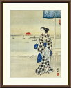 最大100%ポイントバック!限定抽選 10年保証 名画 油絵 高輪茶屋美人図 歌川広重 手彩仕上 高精細巧芸画/インテリア 額入り 額装込 アート リビング プ...