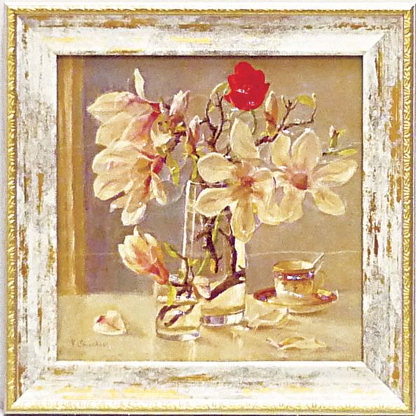 ゆうパケット ミニゲル アートフレーム バレリー チュイコフ 「モクレンとチューリップ」/額入り 絵画 アート リビング 玄関 トイレ インテリア かわいい 壁...