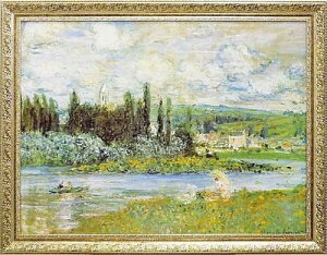 絵画 モネ 「Vetheuil sur Seine 1880」/インテリア 額入り 額装込 風景画 油絵 ポスター アート アートパネル リビング 玄関 プレゼント モダン アートフレーム 飾る 5Lサイズ おしゃれ 壁掛け 絵