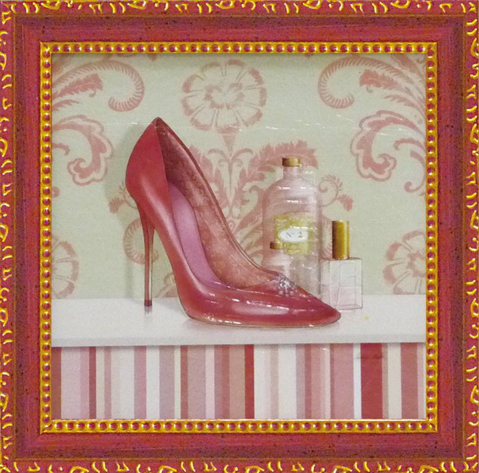 ミニゲル アートフレーム ゆうパケット キャロライン フィスク 「コーラル ピンク シュー2」/インテリア 飾る 額入り 額装込 油絵 フック ポスター アート...