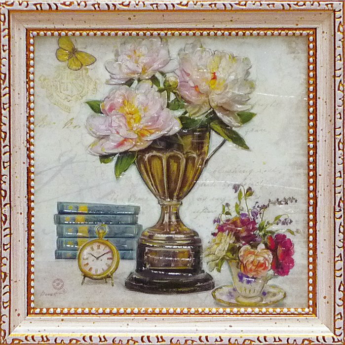 ミニゲル アートフレーム ゆうパケット チャド バレット 「ヴィンテージ エステート フローラル2」/額入り 絵画 アート リビング 玄関 トイレ インテリア ...