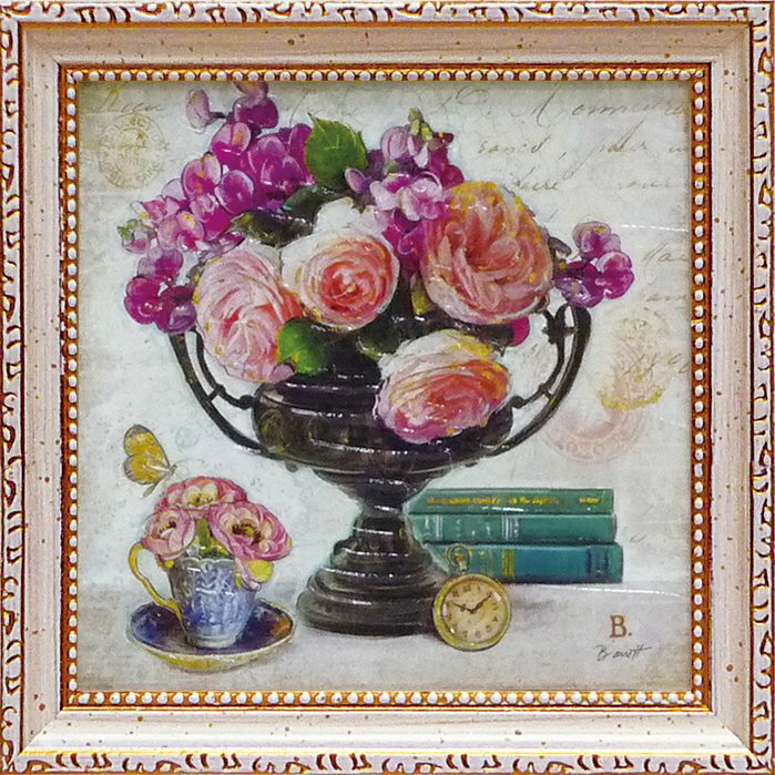 ミニゲル アートフレーム ゆうパケット チャド バレット 「ヴィンテージ エステート フローラル4」/額入り 絵画 アート リビング 玄関 トイレ インテリア ...