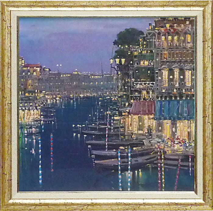 絵画 マリオ サンツォーネ 薄明かりの川面/インテリア 額入り 額装込 風景画 油絵 ポスター アート アートパネル リビング 玄関 プレゼント モダン アートフレーム 飾る 3Lサイズ おしゃれ 壁掛け 絵
