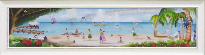 【スーパーSALE10%OFF】絵画 なかの まりの 地上の楽園/インテリア 額入り 額装込 風景画 油絵 ポスター アート アートパネル リビング 玄関 プレ...