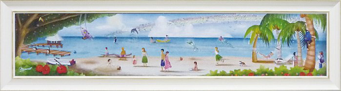 【スーパーSALE10%OFF】絵画 なかの まりの 地上の楽園/インテリア 額入り 額装込 風景画 油絵 ポスター アート アートパネル リビング 玄関 プレ...